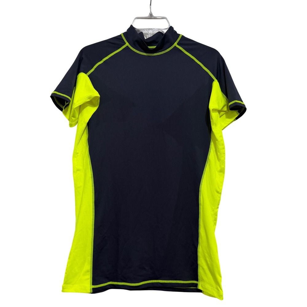Tesla Mens Rash Guard Short Sleeve Navy Lime Green Swim Shirt Small TAR171218